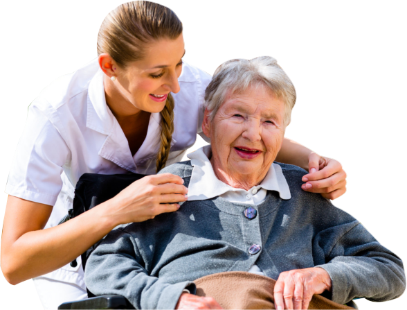 caregiver taking care of senior woman on wheelchair